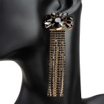 Antique Black Flower & Drop stone Earrings - Image 2