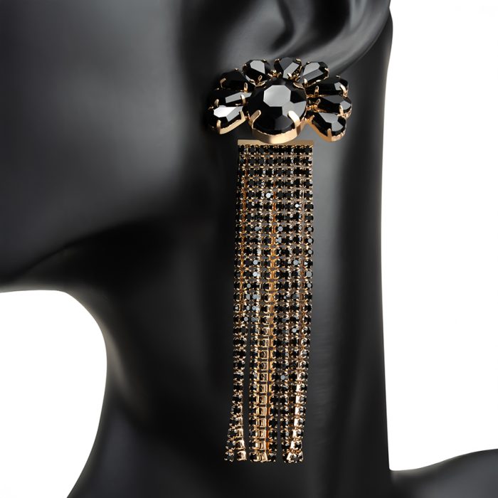 Antique Black Flower & Drop stone Earrings - Image 2