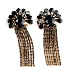 Antique Black Flower & Drop stone Earrings