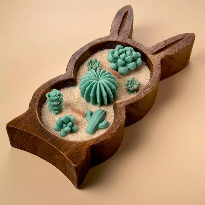 Cactus wooden candle Wooden Cactus Plate Candle