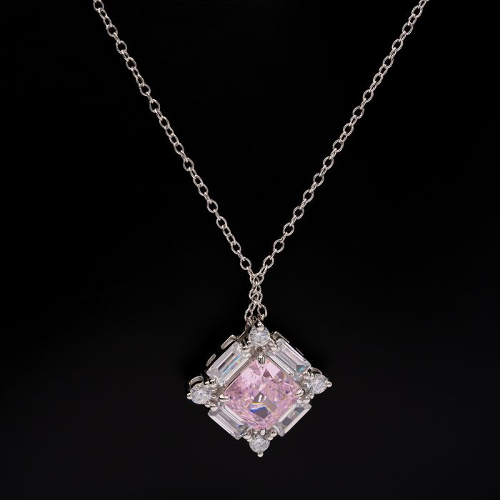 Chic Pink Zirconia Stone Necklace Radium Plated - Image 2