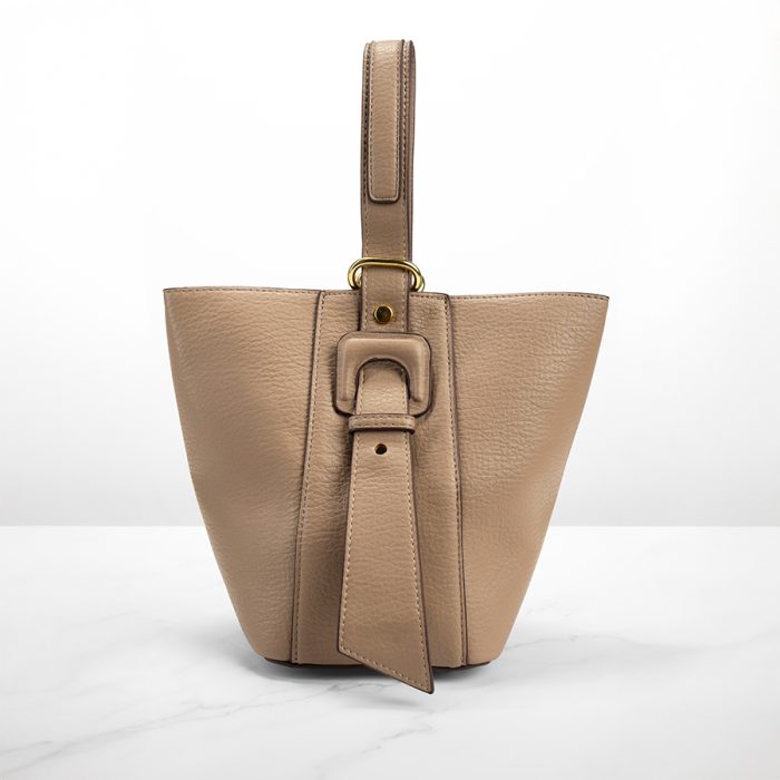 High-end Bucket Handbag Peanut Color in Leather - Image 2