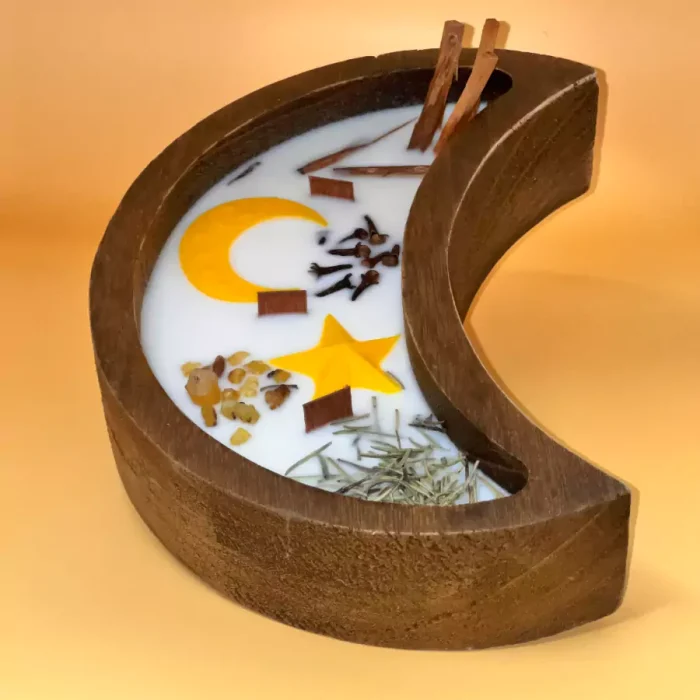 Ramadan Crescent Moon Wooden Candle - Image 2