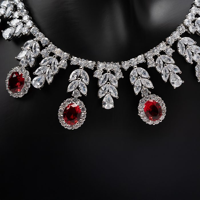 Red Blossom Silver-plated Jewelry Set - Image 2
