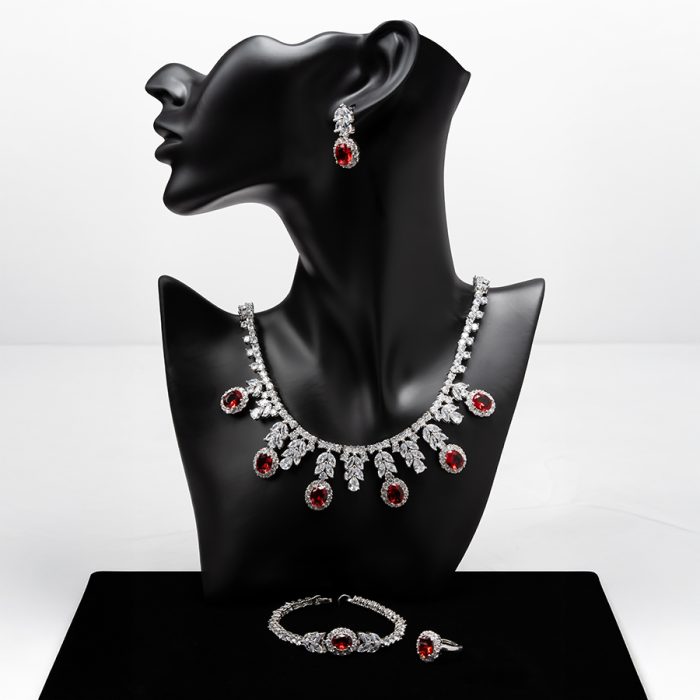 Red Blossom Silver-plated Jewelry Set - Image 1