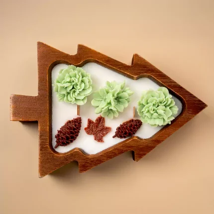 Tree & Flowers Wooden Candle