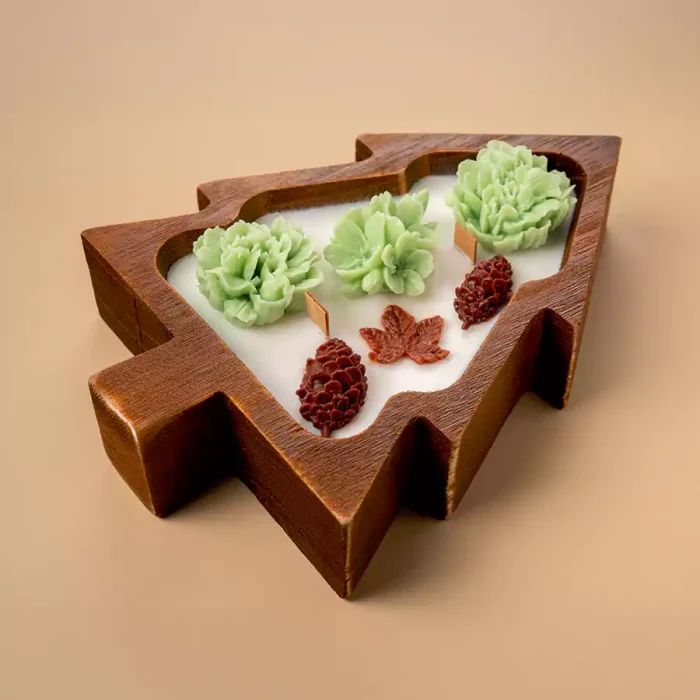 Tree & Flowers Wooden Candle - Image 2