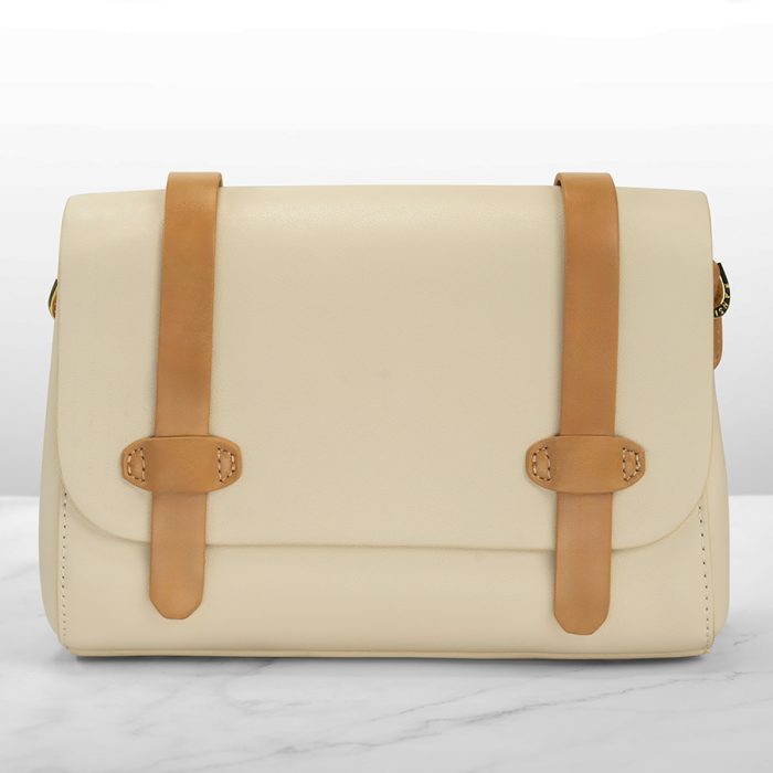 Trendy Pocket Handbag Beige in Smooth Leather with Belt Design - Image 2
